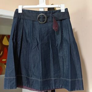 Denim Blue Skirt with Belt Accent